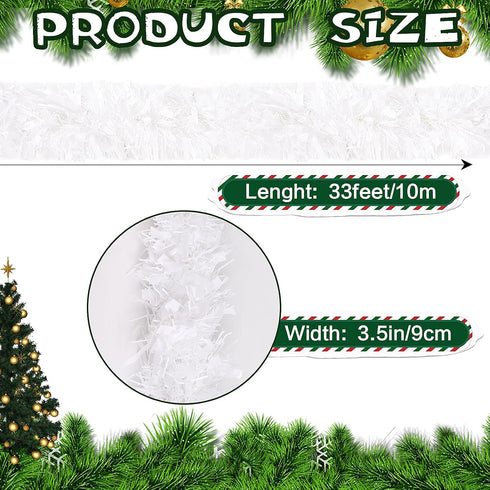 KIMOBER 32.8 Ft White Metallic Christmas Tinsel Garland for Tree and Wedding Party Decorations