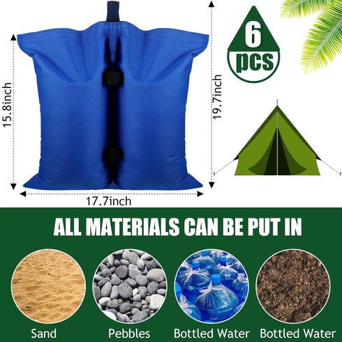 Woanger Extra Large Canopy Weights, 112 Lbs Heavy Duty Sand Bags for Pop Up Tent, 6 Pcs (Blue)