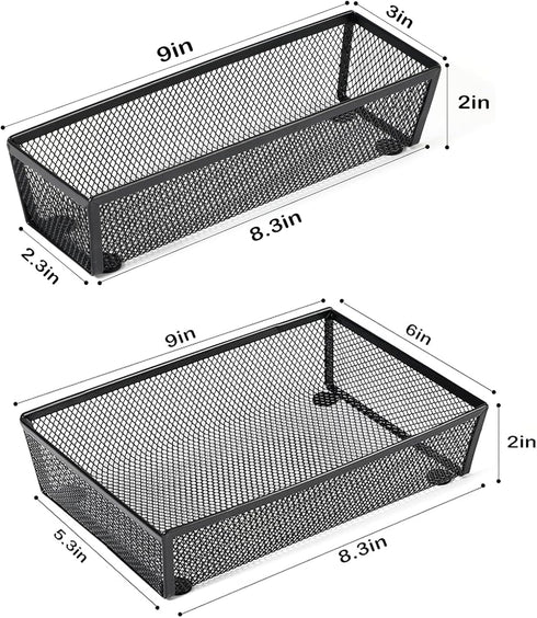 BYCY Silverware Drawer Organizer, Mesh Utensil Organizer for Kitchen Storage, Black Steel Metal Mesh Tray for Flatware Fork Spoon Knife… (9 * 3-5P-Black) by BYCY