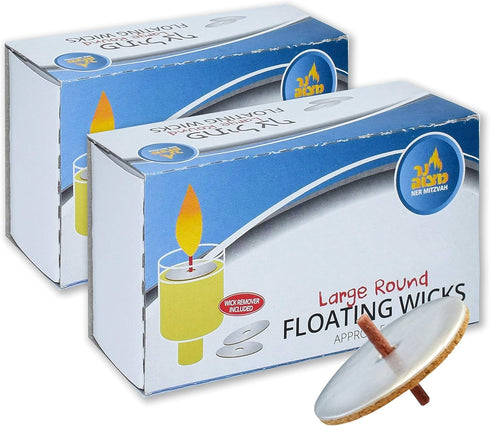Ner Mitzvah Round Floating Wicks, Large Cotton Wicks with Cork Disc Holders for Oil Cups, 100 Count (Approx.)