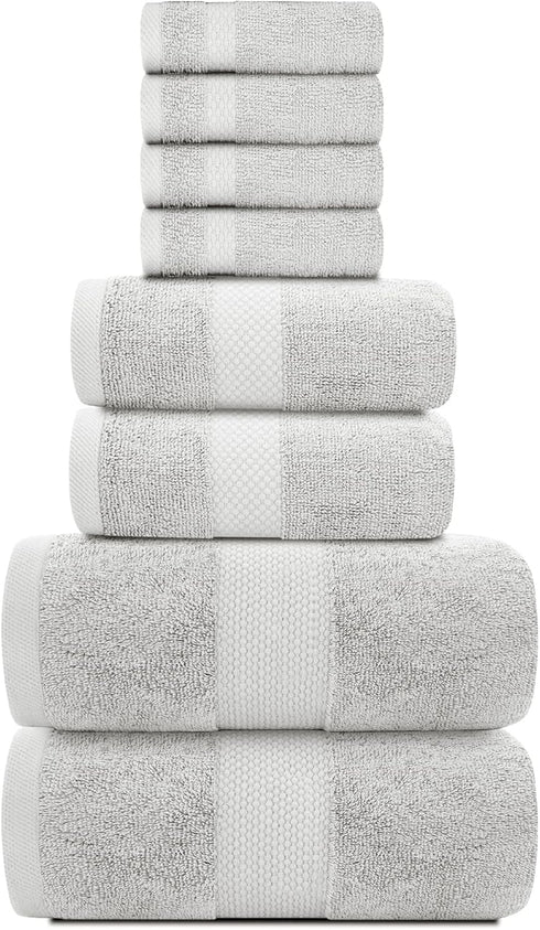 Set 8 100% 2 700GSM, 2 4 White Classic Luxury Bath Towel of Pieces - Turkish Cotton Highly Absorbent Towels