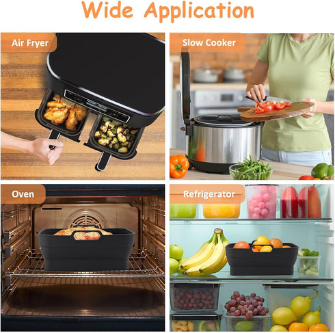ddLUCK 2Pcs Air Fryer Silicone Liners for Ninja SL401/DZ401/DZ550 8-10 QT, Reusable Baking Tray with Cheat Sheet