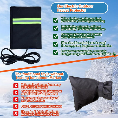 2pcs 6.2ft 8.8"6.7" Heated Outdoor Faucet Covers for Winter, Heavy Duty Water Spigot Socks with Cable Energy Saving