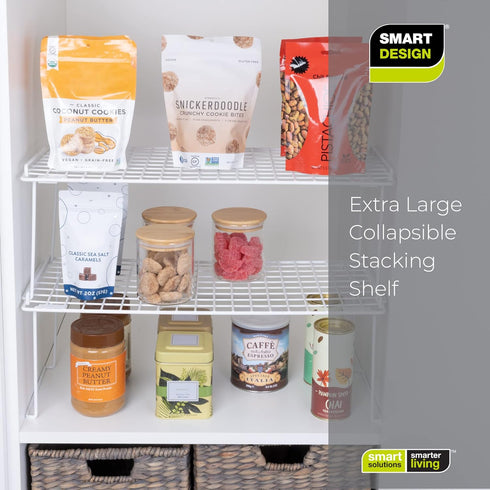 Smart Design Stacking Cabinet Shelf Rack - Extra Large 22 x 10 Inch - Steel Metal Wire Organizer for Kitchen