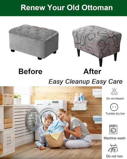 Bottom,51 CRFATOP Ottoman Chair Cover Large Ottoman Chair Slipcovers Solid Rectangle Storage Stool Cover Stretch
