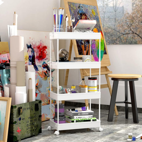 SPACEKEEPER 4-Tier Mobile Shelving Unit, Bathroom Rolling Cart Utility Storage Organizer Shelf for Kitchen, Living