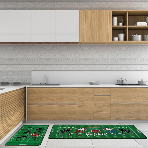 Bencailor 2 Pcs Football Field Welcome Doormat and Kitchen Rug Set, Non-Skid Washable Carpet