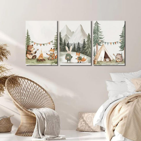 12x16in AKWISH Nursery Woodland Animals Canvas Wall Art, Cute brave Bear Fox Rabbit Hedgehog Nursery Wall Decor, Framed