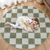 6 Green,180R) LIVEBOX Checkered Round Rug Ft Washable Area Rug for Playroom Classroom, Kids Non-Slip Neutral Classic