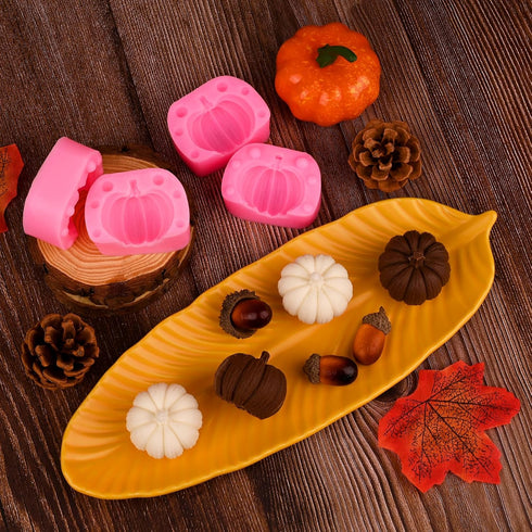 Actvty 3D Pumpkin Silicone Molds, 6 Pcs Half Pumpkin Chocolate Candy Fondant Mold for Halloween Thanksgiving Baking