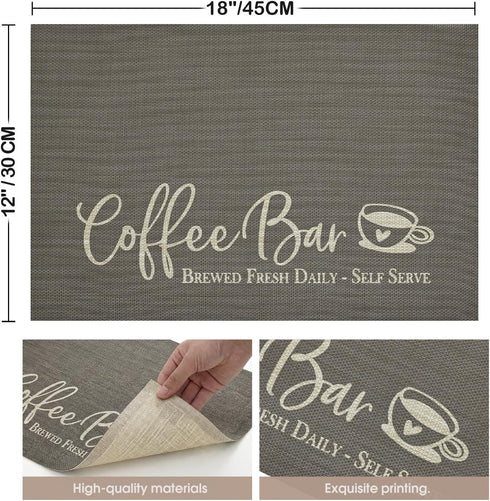Set 2, Artoid Mode Coffee Bar Mat of Plastic Vinyl Washable Woven Non-Slip Table Mats for Coffee Machine Decor,Dark