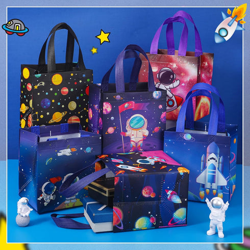 30 6 Kigeli Pcs Style Space Goodie Bags, Space Party Favors Large Non-woven Gifts Bags with Handles, Astronaut Planet