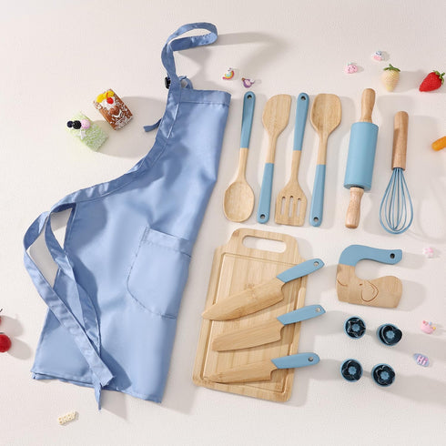 Set Sets Wooden Kids Safe Knife and Kids Baking for Real Cooking, Toddler Montessori Kitchen Tools, Cooking and Baking