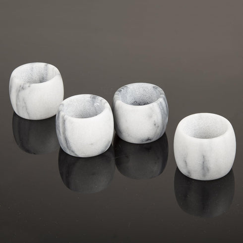 Creative Home Set of 4 Natural Off-White Marble Napkin Rings for Party Decoration, 1.8" Diam. x 1.2" H