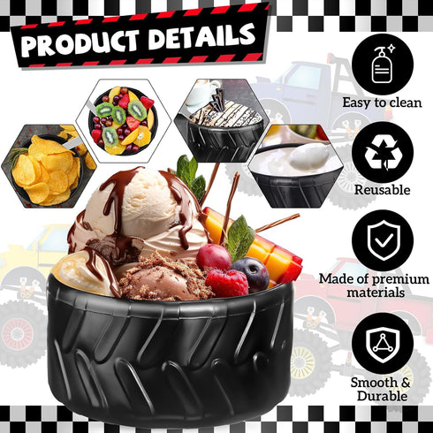 12 Sets Set, Frozen Uiifan Truck Wheel Ice Cream Bowls Spoon Plastic Race Car Party Yogurt Cups with Spoons Sturdy