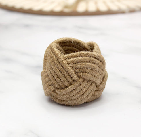 COTTON CRAFT Jute Napkin Rings - Set of 12 Handmade Nautical Knot Woven Rope Napkin Holders for Dining Table Décor