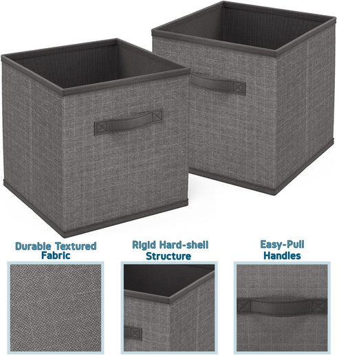 Nestl Foldable 12 Cube Storage Organizer Bins, Grey Fabric Storage Baskets with Handles, 11-Inch for Bedroom, Playroom