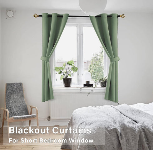KOUFALL Green Curtains: Thermal Short Curtains for Kitchen Window Over Sink, 45 Inch Length, 2 Panels Set