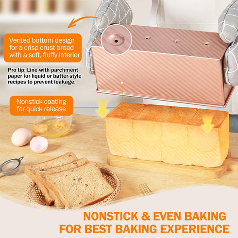 Gicyiit 13x4 inch, 2.2LB Pullman Loaf Pan with Lid, Premium Nonstick Sandwich Bread Loaf Pan for Homemade Sourdough