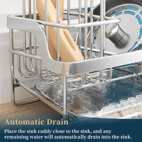 Countertop Consumest Sponge Holder for Kitchen Sink - Sink Caddy with Stainless Steel Self Drain Tray, Sink Organizer