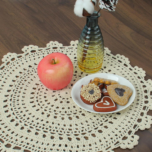 kilofly Handmade Crochet Round Cotton Lace Table Placemats Doilies Value Pack, 4 Medallion, 17 Inch, Beige
