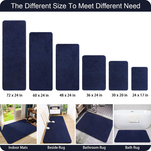 AROGAN Luxury Long Bathroom Runner Rug, 24x36 Inch - Thick Soft Microfiber Non Slip Bath Mat, Navy Blue