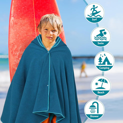 30x60 inch, 3-9 SUN CUBE Kids Hooded Towel, Absorbent Quick Dry Beach Bath Towel, Swim Surf Poncho Wrap Shower, Pool