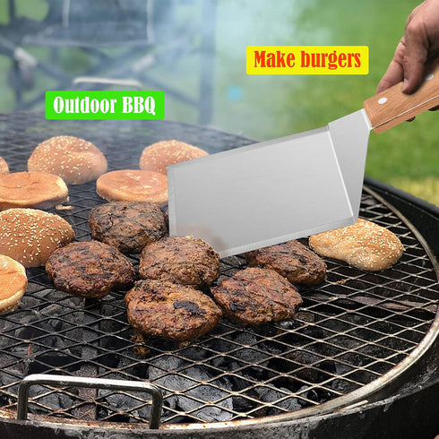 Wooden Metal Spatulas 2Pcs, HaSteeL Professional Griddle Spatula Tools Set for BBQ Grilling, Indoor & Outdoor