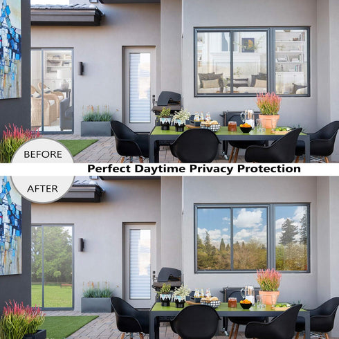 HooTown One Way Window Tint for Home, Daytime Privacy Mirror Film, Static Non-Adhesive, Heat Control, Anti UV (Silver,