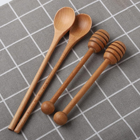 2pcs 6inch Honey Dipper Stick and 2pcs 7.87inch Long Handle Coffee Stirring Spoons for Home Kitchen