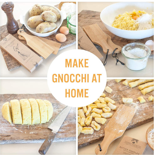 Set 2 9.5 inches Gnocchi Boards and Wooden Butter Paddles to Easily Create Authentic Homemade Pasta and Butter Without