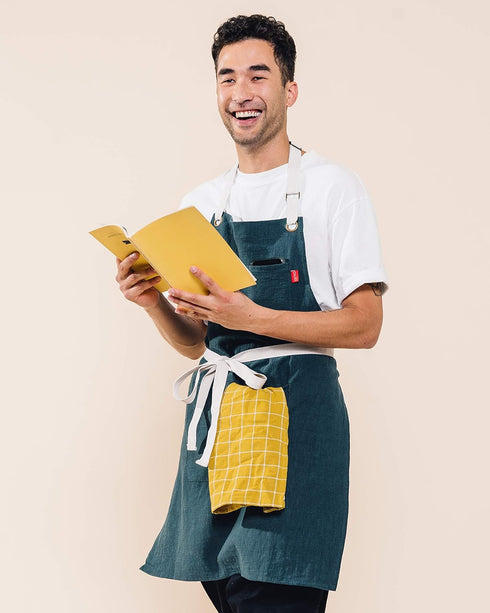 Adjustable Linen Kitchen Apron for Men and Women - Spruce Color