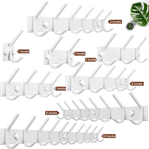 WEBI Coat Rack Wall Mounted, Coat Hooks Wall Mount, 4 Hooks for Hanging Coats, Hats, Jackets, Clothes, White, 2 Packs