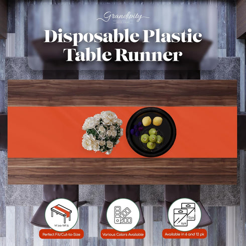 Grandipity Orange 6 Pack Premium Disposable Plastic Table Runner 14 x 108 Inch for Dinner Parties & Events