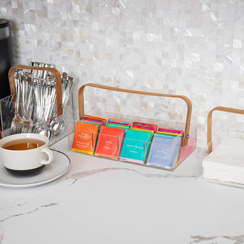 Mind Reader Tea Bag Organizer, Countertop Caddy, Bamboo and Acrylic, 11.75"L x 6"W x 6"H, Brown