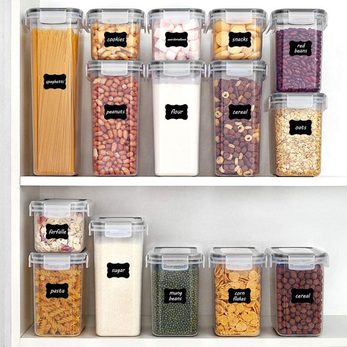 Airtight Food Storage Containers with Lids - Vtopmart 24 pcs Plastic Canisters for Cereal, Dry Food, BPA Free (Black)
