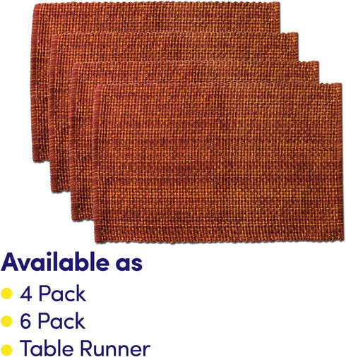 Sweet Home Collection 100% Cotton Placemats, Set of 6, Two Tone Woven Fabric, 13" x 19", Soft Durable Table Mat, Rust