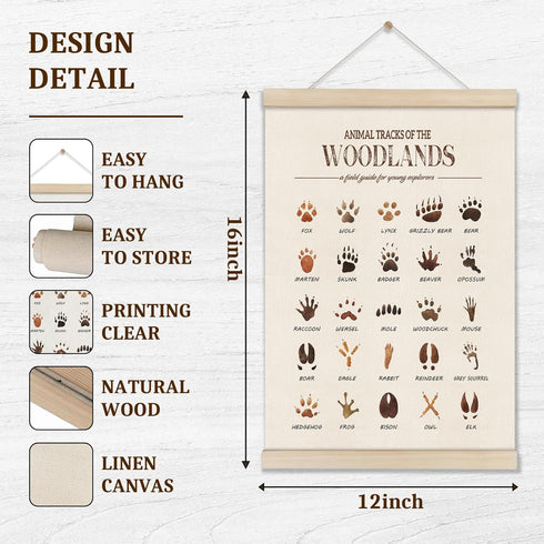 DOI-LANEE Woodland Tracks Poster Hanger Frame, Canvas Artwork Woodland Nursery, Jungle Nursery Decor, Animal Tracks