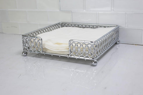 Home Basics Chrome Plated Steel Infinity Collection Flat Napkin Holder Organizing Stand, Elegant Design, Silver Chrome