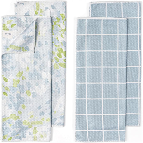 ELYN Microfiber Kitchen Dish Towel Set, Quick-Dry & Absorbent Waffle Weave Cleaning