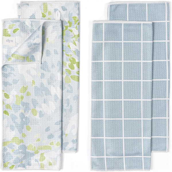 ELYN Microfiber Kitchen Dish Towel Set, Quick-Dry & Absorbent Waffle Weave Cleaning