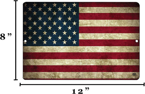 Rogue River Tactical USA American Flag Metal Tin Sign, 12x8 Inch, Rustic Wall Decor for Man Cave Bar
