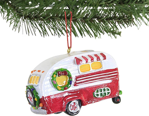 Red and White Happy Camper RV Trailer Christmas Tree Ornament - Camping J8394