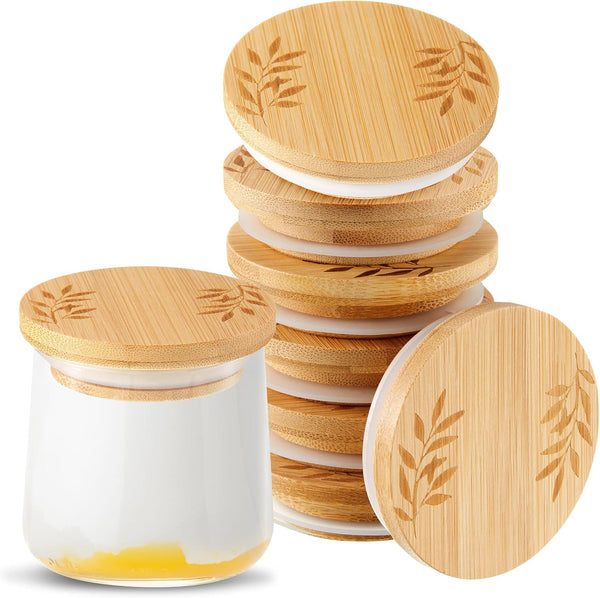 18 Pcs Yogurt Jar Lids Set Compatible with Oui Yogurt Jars Bamboo