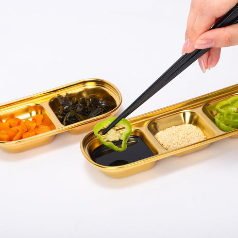 drizzle Sauce Dish Stainless Steel Gold Soy Tomato Sauce Salt Vinegar Sugar Spices Flavor Condiment Dip Bowls Korean BBQ Home Kitchen Plates by drizzle