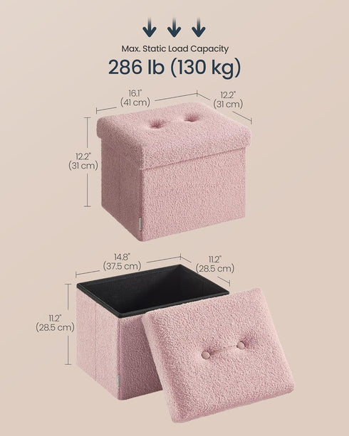 12.2 16.1 12.2 Inches, 286 lb, ULSF094R01 SONGMICS Small Folding Storage Ottoman, Foot Rest Stool, x x Ottoman