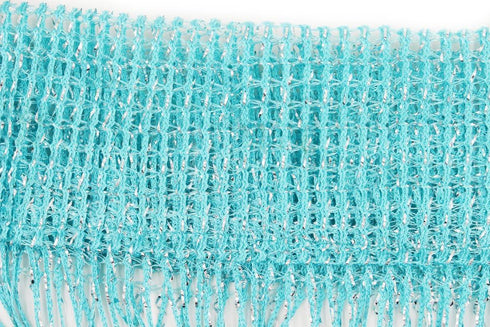 1x2 M Door String Curtain, Rare Flat Silver Ribbon Thread Fringe Window Panel Room Divider, Blue