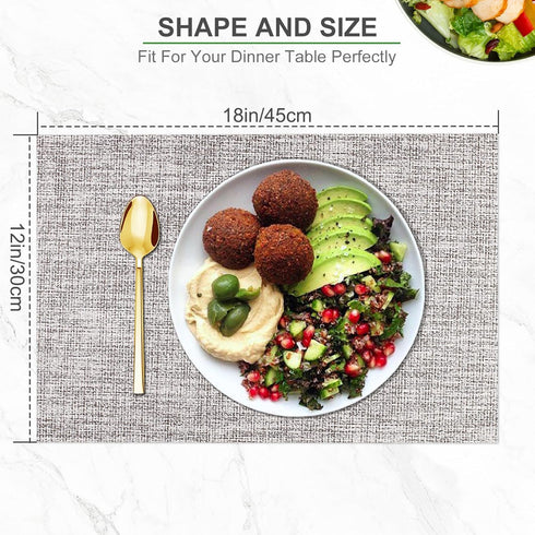 BETEAM Set of 6 Woven Vinyl Placemats - Washable, Durable Indoor Outdoor Table Mats -01 Smoky Grey