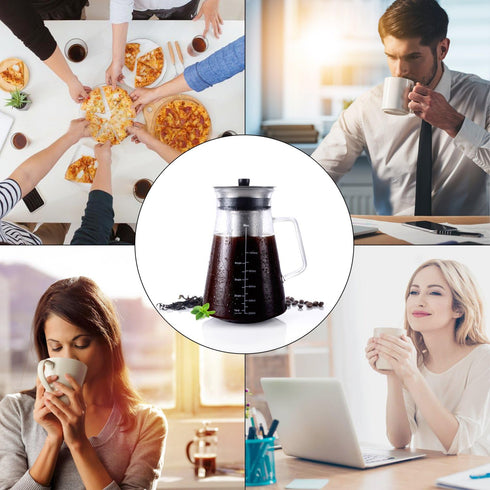 Aquach Airtight Cold Brew Coffee Maker 51oz/1.5L, BPA-Free Borosilicate Glass Pitcher with Stainless Steel Filter