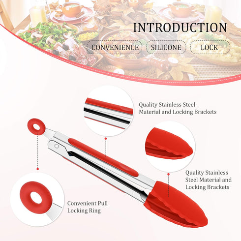 Mudder 5 Pcs Mini Silicone Tongs, 7 Inch Small Serving Kitchen Tongs for Christmas Party Supplies